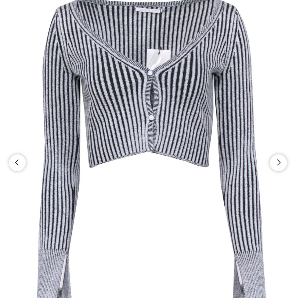 John Elliott Charcoal Silk & Cotton Blend Rib Cropped Cardigan, S